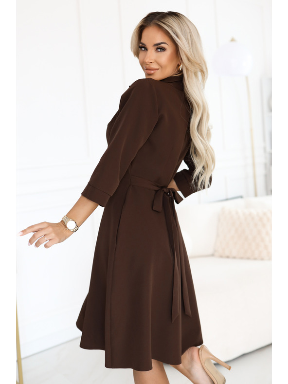 numoco SANDY разкроени риза рокля с колан - шоколадови