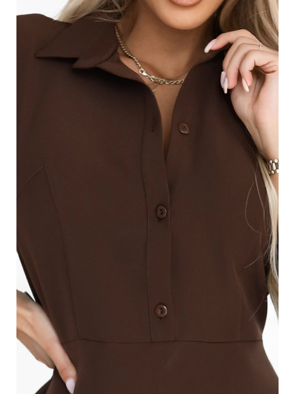 numoco SANDY разкроени риза рокля с колан - шоколадови