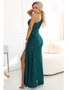 numoco SELENA блестящи дълги рокля с едно рамо и цепка - зелена с брокат