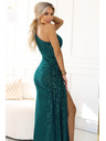 numoco SELENA блестящи дълги рокля с едно рамо и цепка - зелена с брокат