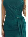 numoco SELENA блестящи дълги рокля с едно рамо и цепка - зелена с брокат