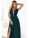 numoco Модни, подчертаващи фигурата макси рокля с цепка - тъмнозелена
