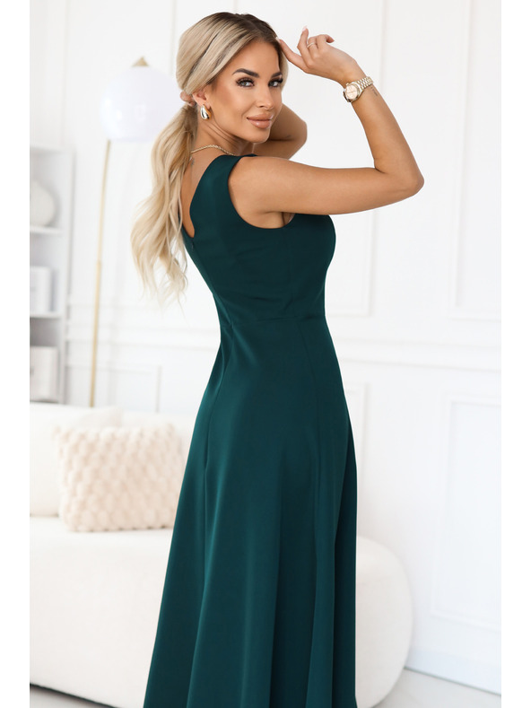 numoco Модни, подчертаващи фигурата макси рокля с цепка - тъмнозелена