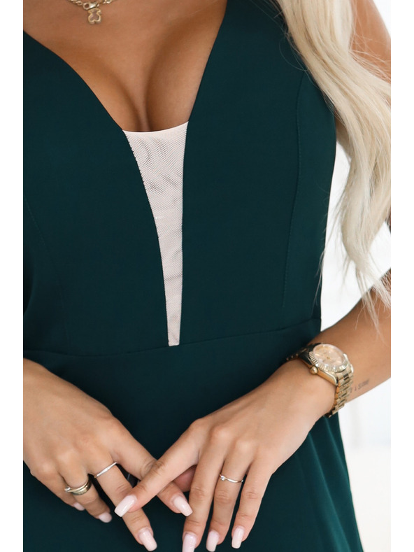 numoco Модни, подчертаващи фигурата макси рокля с цепка - тъмнозелена