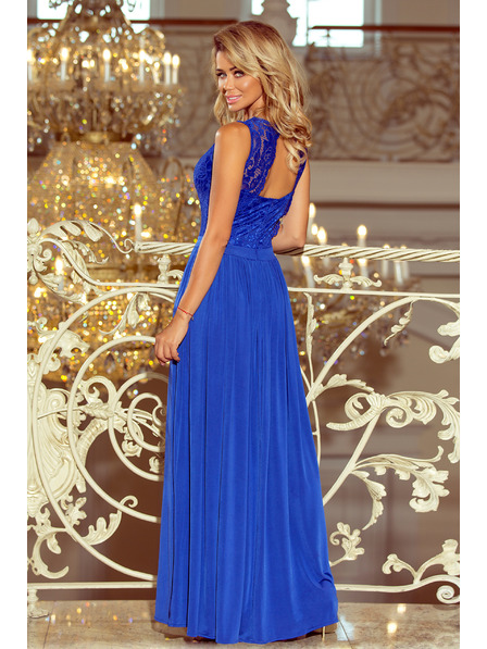 numoco LEA дълга рокля с дантелена деколте - синя