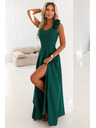 numoco Елегантни макси вечерни рокли с цепка и рози - тъмно зелено