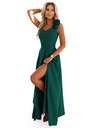 numoco Елегантни макси вечерни рокли с цепка и рози - тъмно зелено