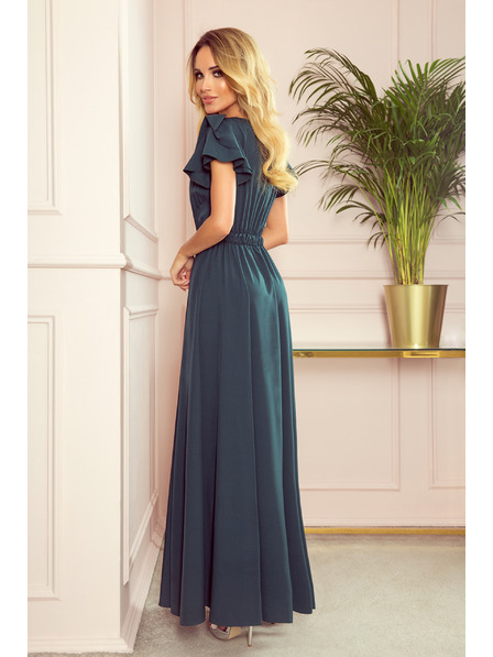 numoco LIDIA дълга рокля с деколте и воланки - зелено