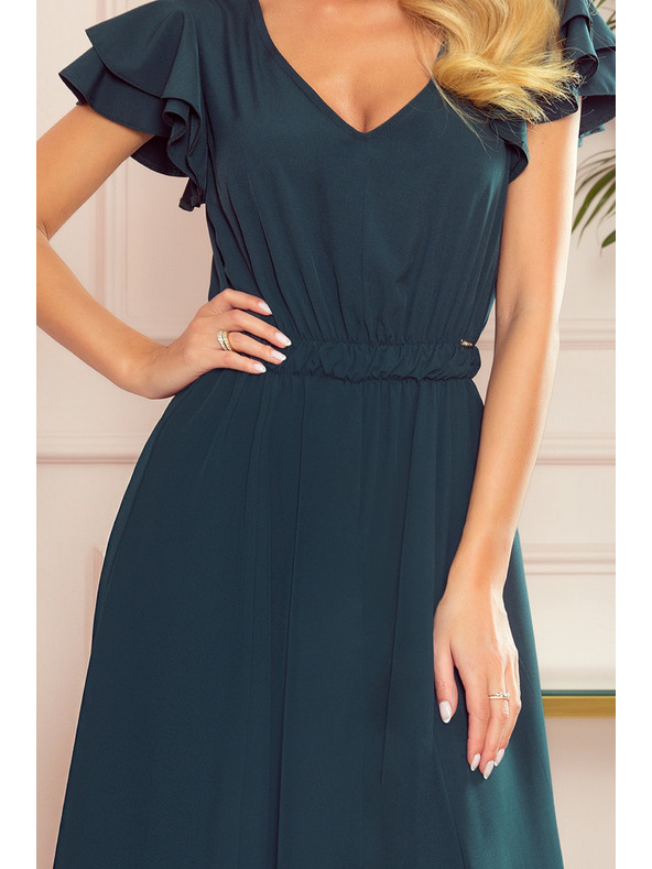 numoco LIDIA дълга рокля с деколте и воланки - зелено