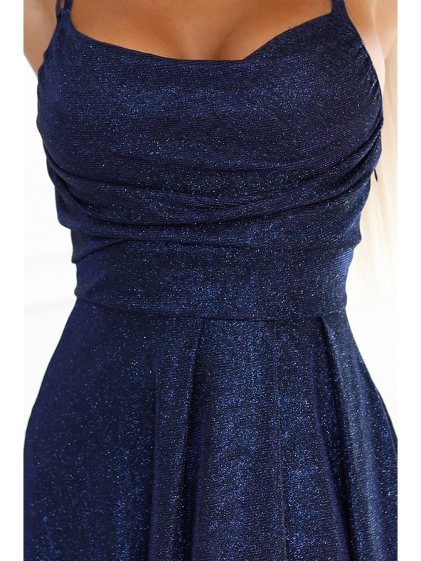 numoco Дълга рокля с нежни блестящи елементи и корсетно връзване отзад - тъмно синьо с блясък