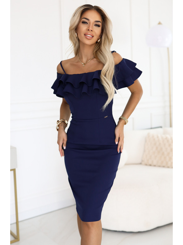 numoco CARMEN прилепнали миди рокли в испански стил - тъмно синьо