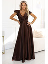 numoco CRYSTAL сатенена дълга рокля с деколте - шоколадово