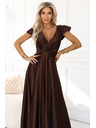 numoco CRYSTAL сатенена дълга рокля с деколте - шоколадово