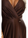 numoco CRYSTAL сатенена дълга рокля с деколте - шоколадово