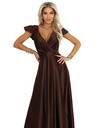 numoco CRYSTAL сатенена дълга рокля с деколте - шоколадово