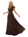 numoco CRYSTAL сатенена дълга рокля с деколте - шоколадово