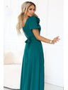 numoco Елегантни дълги официални рокли с цвете, колан и висока цепка - тъмно зелено