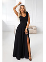 numoco Елегантни макси вечерни рокли с цепка и рози - класическо черно