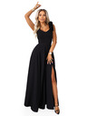 numoco Елегантни макси вечерни рокли с цепка и рози - класическо черно