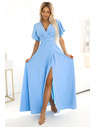 numoco JENNIFER дълга рокля с цепка на крачоли, ръкав и деколте - светло синьо