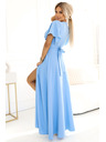 numoco JENNIFER дълга рокля с цепка на крачоли, ръкав и деколте - светло синьо
