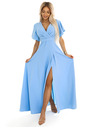 numoco JENNIFER дълга рокля с цепка на крачоли, ръкав и деколте - светло синьо