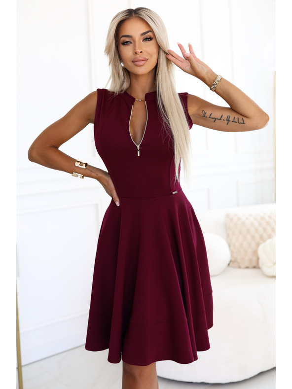 numoco Ексклузивна рокля с разширена долна част и цип - бордо