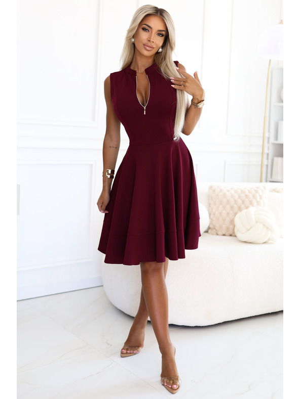 numoco Ексклузивна рокля с разширена долна част и цип - бордо