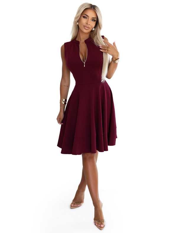 numoco Ексклузивна рокля с разширена долна част и цип - бордо