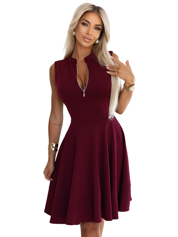 numoco Ексклузивна рокля с разширена долна част и цип - бордо