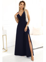 numoco MIRA Елегантна макси рокля с преплитащо се деколте и цепка - тъмно синьо