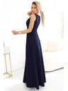 numoco MIRA Елегантна макси рокля с преплитащо се деколте и цепка - тъмно синьо