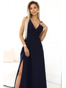 numoco MIRA Елегантна макси рокля с преплитащо се деколте и цепка - тъмно синьо