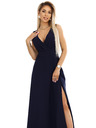 numoco MIRA Елегантна макси рокля с преплитащо се деколте и цепка - тъмно синьо