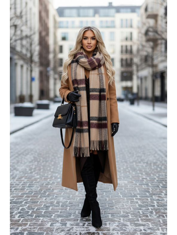 numoco Елегантна дълга рокля с преплитащо се деколте и цепка - шоколадово кафяво