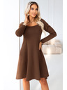 numoco IVANA удобни трапецовидни рокли с деколте и дълъг ръкав - шоколадово кафяво