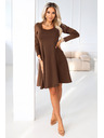 numoco IVANA удобни трапецовидни рокли с деколте и дълъг ръкав - шоколадово кафяво