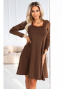 numoco IVANA удобни трапецовидни рокли с деколте и дълъг ръкав - шоколадово кафяво