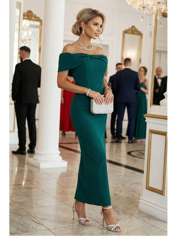 numoco Секси миди рокля с панделка на деколтето - тъмно зелено