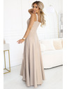 numoco AURELIA дълга рокля с цепка и диамантено деколте - бежово с блестки