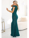 numoco IRINA Блестяща дълга рокля с брокат, V-образно деколте и цепка - бутилково зелено