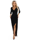numoco Елегантна дълга рокля с преплитащо се деколте и цепка - черно