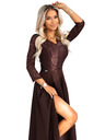 numoco AMBER елегантна дълга дантелена рокля с деколте - шоколадово