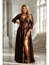 numoco AMBER елегантна дълга дантелена рокля с деколте - шоколадово