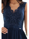 numoco LEA Дълга елегантна макси рокля с дантелена горна част и цепка - тъмно синьо