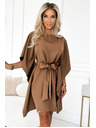 numoco SOFIA Рокля с пеперудени ръкави и връзване в талията - капучино