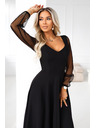 numoco LORETTA уникални дълги рокли с тюлени ръкави и деколте - черно