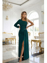 numoco Блестяща макси рокля с едно рамо, асиметрични ръкави и цепка - бутилково зелено