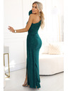 numoco Блестяща макси рокля с едно рамо, асиметрични ръкави и цепка - бутилково зелено
