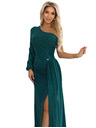 numoco Блестяща макси рокля с едно рамо, асиметрични ръкави и цепка - бутилково зелено